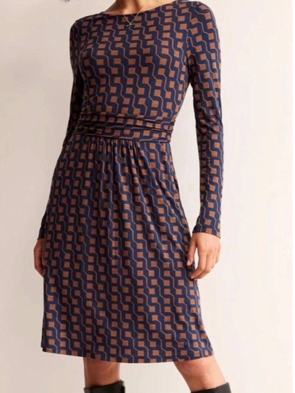 Boden Abigial Geometric Print Long Sleeve Dress 4 Petite
